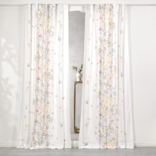 Image of Tranquebar Curtain Co. Window Curtains, 60-65% Room Darkening, Pink-Yellow Floral Print, Cotton Curtains for Window, Cotton Curtains 5 Feet Long Single Piece, BackTabs, Frida (152 cm) - Single Piece