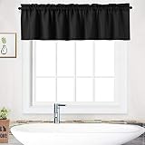 NANAN Shower Curtain Valance,Waterproof Waffle Woven Textured Valance for Bathroom Short Window Curtain,Rod Pocket Tailored Kitchen Valance Curtain Cafe Curtains - 60' x 15', Black, One Panel