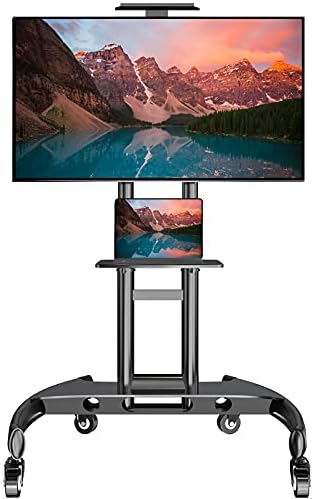 Mobile/Rolling TV Cart with Wheels for 32-70 Inch LCD LED Flat/Curved Screen TVs, UL Certificated Outdoor/Floor TV Stand, Height Adjustable TV Trolley with Shelf Up to 132 lbs Max VESA 600x400mm-TC005