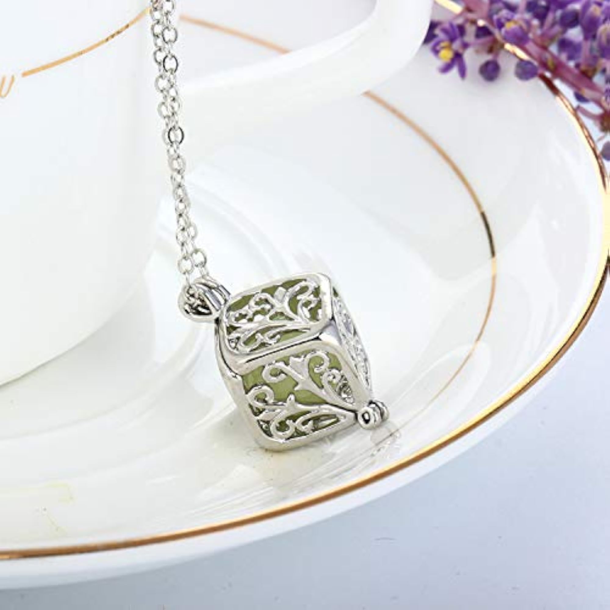 Women's Glow-In-The-Dark Cube 925 Silver Pendant, Gift for Her