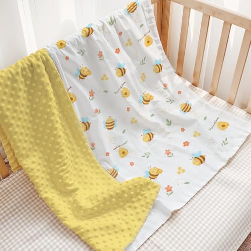 Image of SANDJEST Bee Minky Blanket 30 x 40 Inches, Gift for Christmas Birthday