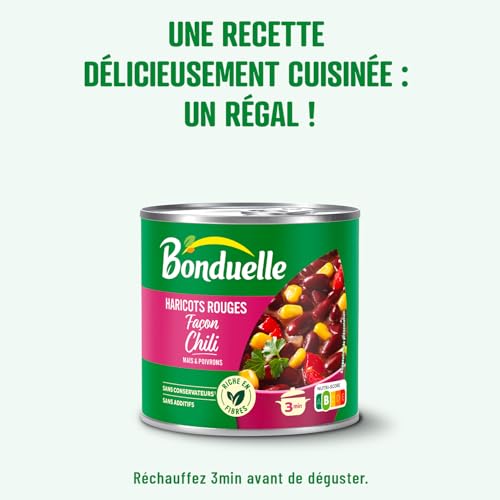 BONDUELLE - Haricots Rouges façon chili - Sans Conservateur* - Nutri-Score A - Boîte de Conserve 400 g