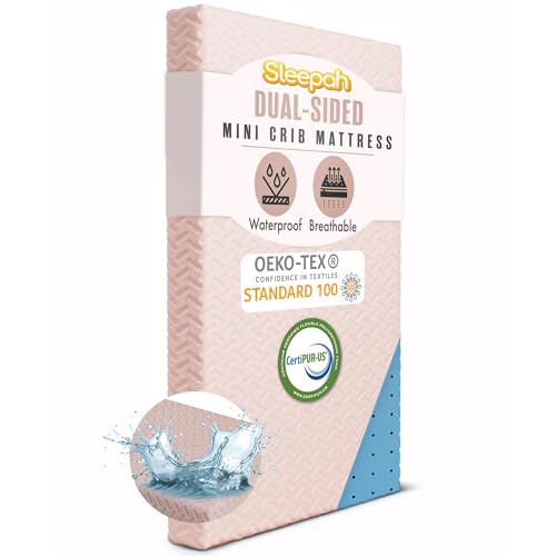 Mini Crib Mattress Dual-Sided Soft Cotton Cover 38x24x3 Premium Ventilated Cooling Memory Foam Baby Mattress w Waterproof Removable Cover – CertiPur Memory Foam Firm for Babies & Toddlers Pink