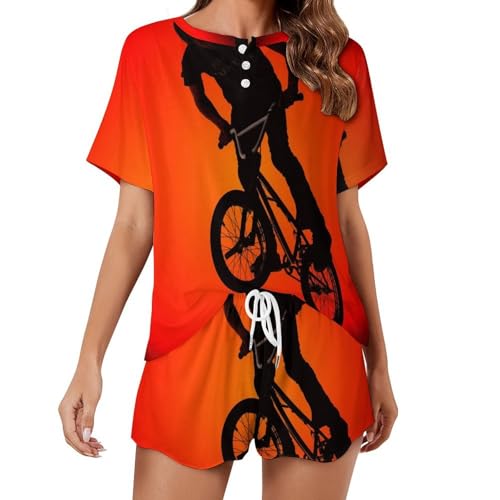 Pyjama femme manches courtes Vélo Rouge | Vêtements de nuit été sleepwear