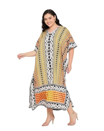 Image of Gypsie Blu Women Plus Size Kaftan Dress Beach Cover Up Maxi Dresses for Women, V-Neck Kimono Sleeve 1X-3X