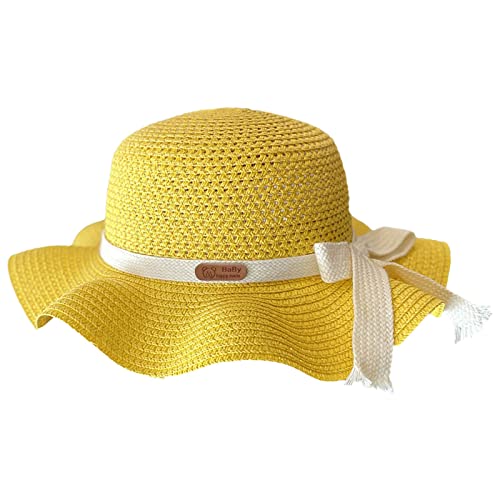 Generisch Bonnet pour garçon et enfant - Chapeau de soleil - Chapeau d'été - Chapeau de paille tressé - Chapeau de plage - Chapeau de pêche, jaune, 54