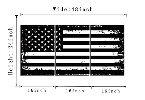 Usa Flag Artwork Giclee Canvas Prints Patriotic Retro Black White Us American Flag Painting For Living Room Bedroom Home Decoration Pictures 3 Panel Wall Art Poster Framed Stretched 16''W X 24''H X 3 #TOP6