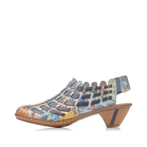 Image of Rieker 46778 Sina Women's Heels - Sling-Backs, Leather Upper, Hand-Woven Design, Anti-Stress Comfort, Flexible Sole, Secure Fit, and Timeless Everyday Style