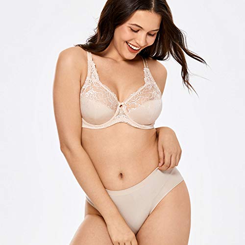 Delimira Women's Plus Size Full Coverage Underwire Unlined Minimizer Lace Bra Beige 34J #TOP3