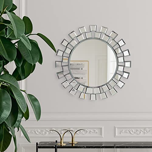 BST FURNH Sunburst Wall Mirror, 24 Inches Decorative Round Frameless Mirror for Living Room