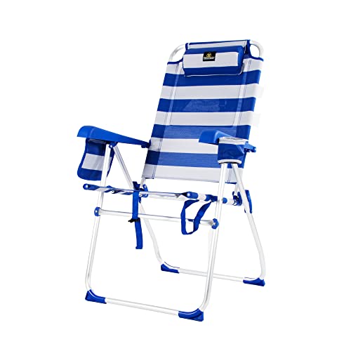 CREVICOSTA QUALITY MARK MARCAS DE CALIDAD - Palmera 2081-3 - Silla de Playa Plegable con reposabrazos y 8 Posiciones. Textilene (Marinera)