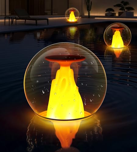 PoolLeader Lampe Solaire Flottante Piscine, Éclairage Piscine LED avec Effet Flamme, Étanches IP68 Lumières Flamme LED, Boule Lumineuse Piscines pour...