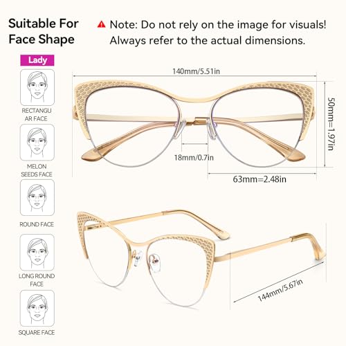 Image of Dollger Blue Light Blocking Glasses for woman Man Metal Half Cat eye glassees frame Clear Lens Computer Eyewear