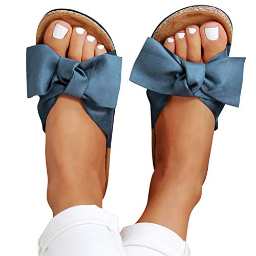 Summer Sandals For Women 2020,Slide Sandals For Women/Cork Sole/Canvas Knot Bow/Womens Slides/Sandals For Women #TOP16