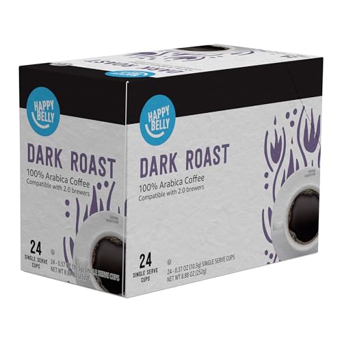 image for Amazon Brand - Happy Belly Dark Roast Coffee Pods, Compatible with Keu
