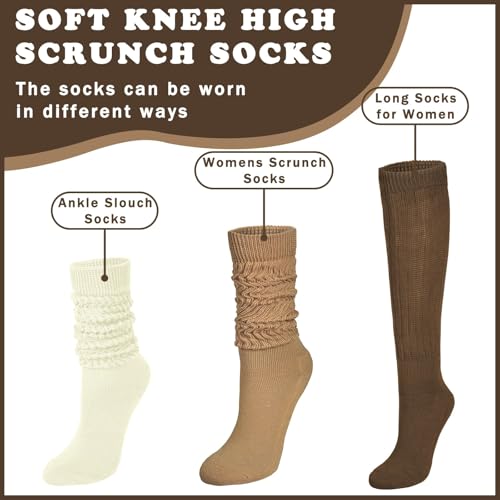 Justay 4 Pairs Slouchy Socks for Women, Scrunch Boot Long Knee High Knit Tube Athletic Slouch Socks for Woman3