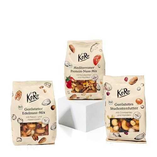 KoRo - Bio Nussmix Probierset - Enthält drei vielseitige Nussmischungen - Vegan - Ideal zum Teilen & Verschenken