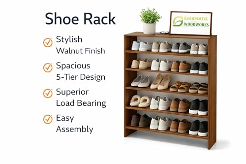 Image of Enigmatic Woodworks Wooden Shoe Rack for Home, Shoes Chappal Slippers Organizer Stand, Small Shoerack Organiser DIY (Do it Yourself) (SR-5T Walnut)