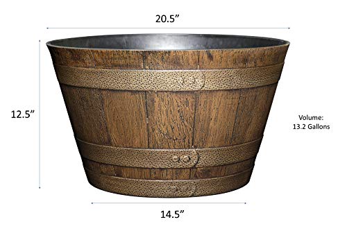 image for Classic Home and Garden Whiskey Resin Flower Pot Barrel Planter, Oak B