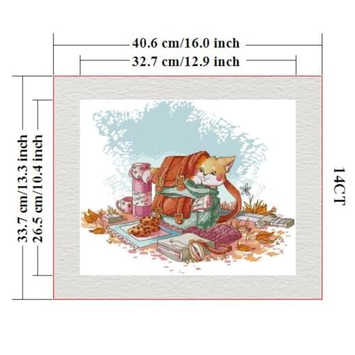 Image of Stamped Cross Stitch Kits Full Range of DIY Needlepoint for Adult Beginners Pattern, for Gift and Home Decor 14CT 2 Strands The Little Fox in the Backpack.,16.1x13.4 inch