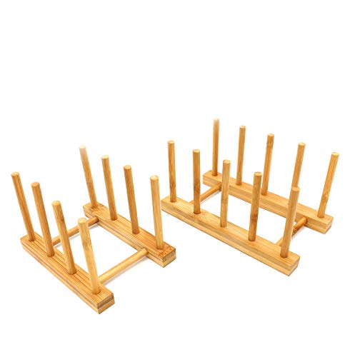 Castuvy 2 Pcs Household Kitchen Natural Bamboo Drain Dish Rack, Multifunctional Cup and Book Storage Rack, 8"(L) x 4.5"(W) x 4.2"(H), 6"(L) x 4.5"(W) x 4.2"(H)