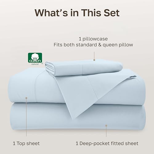 Image of California Design Den 500TC 100% Cotton Twin Sheets Set, Blue(Grey-Tone) | Good Housekeeping Seal, OEKO-TEX Certified, Silky-Soft Sateen Weave, 3pc Set, 15 inch Deep Pockets, For Hot Sleepers, All-Season