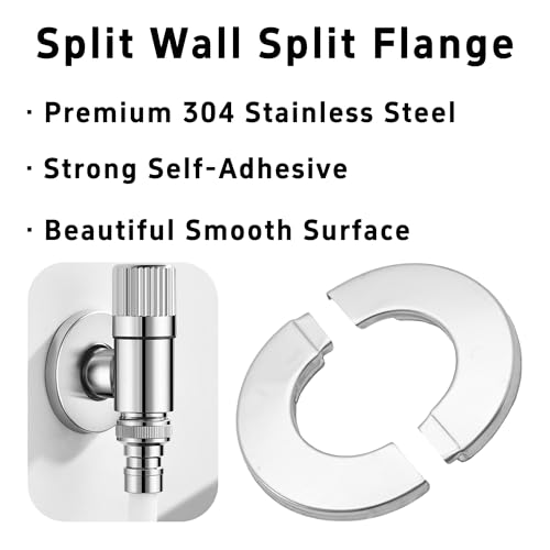 bociloy 2Pcs 1-1/4\"/32mm 304 Stainless Steel Wall Split Flange, Round Escutcheon Plate Cover for Pipe, Self Adhesive Water Pipe Collar for Kitchen Bathroom Laundry Room Decorative Plumbing Trim Ring