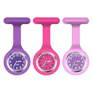 3Pack Retractable Nurse Watch for Nurses Doctors Cute Flowers Clip-on Hanging Lapel NurseWatch with Second Hand,Silicone Cover Brooch Fob Pocket Badge Reel
