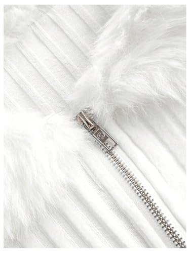 WDIRARA Women's Faux Fur Off Shoulder Crop Coat Zip Up Fuzzy Jackets Long Sleeve Knitted Outerwear4