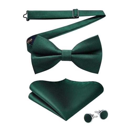 Image of HISDERN Bow Ties for Men Pre-Tied Bow Tie Floral Paisley Handkerchief Classic Formal Bowtie and Pocket Square Cufflinks Set