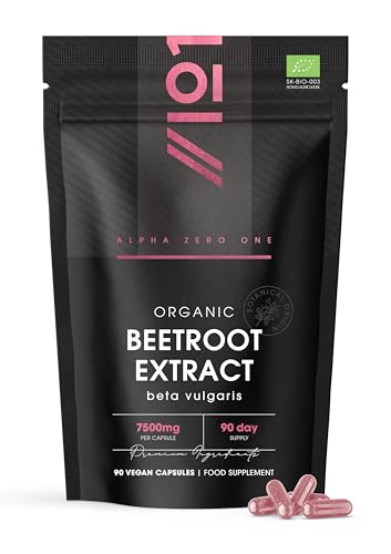 Organic Beetroot Extract Capsules 7500mg - High Strength Beetroot Supplement - 90 Vegan Capsules (3 Months Supply) Resealable and Recyclable Pouch by Alpha01