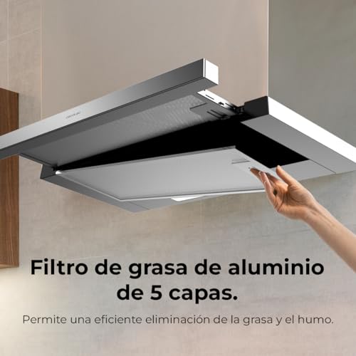 Cecotec Campana Extractora Telescópica 60 cm Bolero Flux TLM 606500 Inox A. Motor 165W, Potencia Succión 650m3/h, Control Mecánico, 2 Niveles de Potencia, Luz y Filtro de Carbono, Acabado Inox - imagen 13