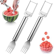 2-in-1 Stainless Steel Fruit Cutter, 2 Pcs Watermelon Fork Slicer Cutter, Dual Head Watermelon Cuber Cutting Tool Knife Summer Fruit Cutting Fork for Home Party Camping Kitchen Gadget