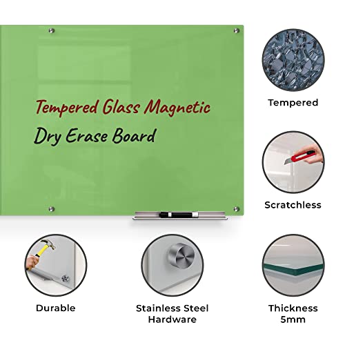 image for Glass Dry Erase Board for Wall - Magnetic Glass Board with Green Surfa