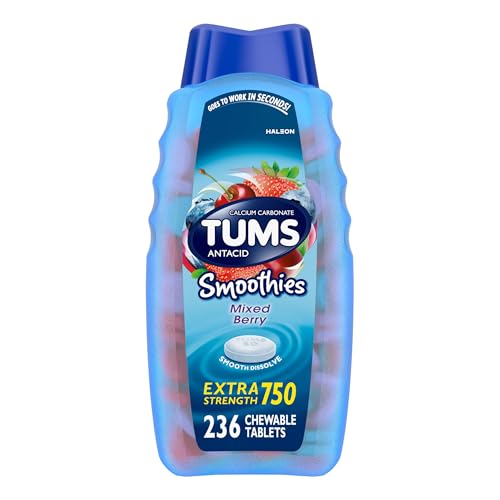 TUMS Smoothies Chewable Antacid Tablets for Extra Strength Heartburn Relief Mixed Berry - 236 Count