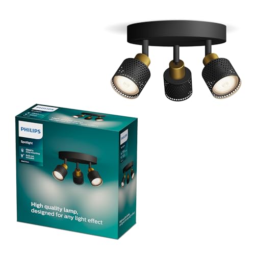 Philips Niall Spot A 3 Teste Su Base Rotonda, Gu10 Non Incluso, Ottone, Ip20