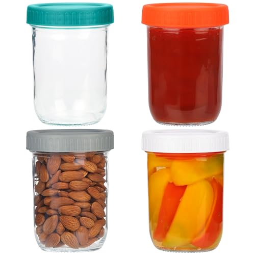 BELLE VOUS Set de Tarros de Vidrio de Boca Ancha con Tapa - 4x Frascos de Cristal de 470 ml con Tapa Hermética - Botes Hermeticos para Conservas Condimentos Jalea Encurtidos y Más