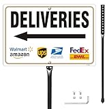 Delivery Signs for Package with 35.4' Metal Stake, 12'x 8' Reflective Aluminum Delivery Instructions Sign with Arrow Left for Amazon, FedEx, UPS, USPS, DHL, Walmart,Rustproof,Weatherproof for Outdoor Yard Driveway