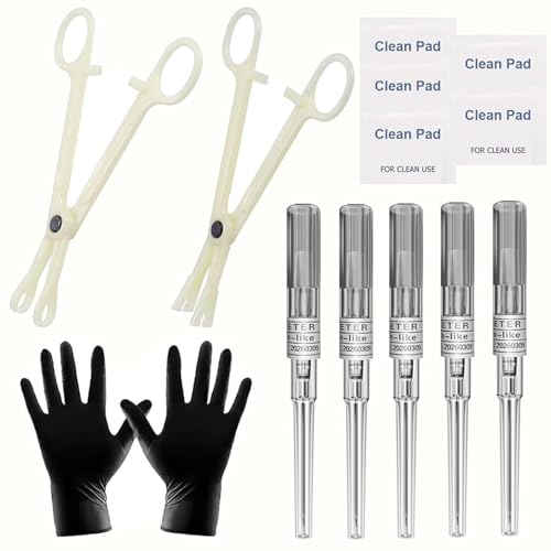 Piercing Kit - 14PCS Includeds 5PCS Mixed 16G Catheter Piercing 2PCS Piercing Clamps 5Pcs Clean Tools 2 Gloves Belly Ear Nose Piercing Kit Piercing Supplies