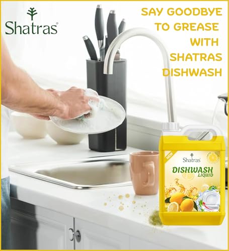 Image of Shatras Lemon Dishwash Liquid | Powerful Grease Remover for All Utensils | Advanced Degreasing Formula | Remove Tough Oil, Grease & Food Residue | Fresh Lemon Fragrance | Dish Cleaning Liquid