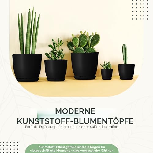 Utopia Home 10er-Pack Blumentopf 18/17/15/13/12 cm Übertopf mit Untertasse Für Küche, Balkon Blumentöpfe mit Untertasse Gartenpflanzen Sukkulenten, für Zimmerpflanzen Schwarz.