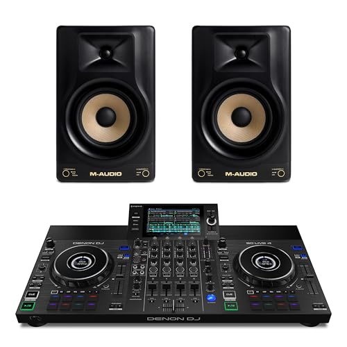 Denon DJ SC Live 4 DJ Controller and M-AUDIO Forty Eighty Pair Studio Monitors for Studio Recording, Music Production, Podcasting, Streaming