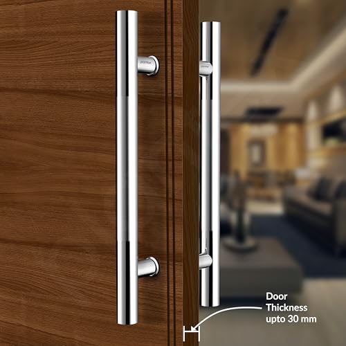 Plantex Handle for Glass Door/Stainless Steel Main Door Handle/Tuffen Glass Door Accessories/12 Inch Pull-Push Handle Set of 1/ (2 Piece, Chrome)