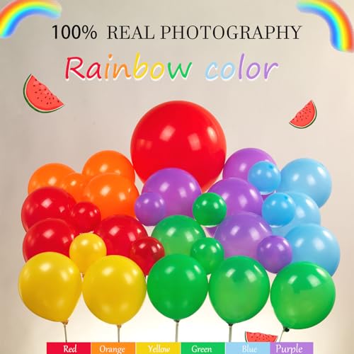 Kozee KOZEE123 Rainbow Balloon Garland Arch Kit 130Pcs Assorted Colors With Watermelon Sun And Cloud Mylar Balloons For Watermelon Theme Kid Birthday Party Back To School Decorations thumb #2