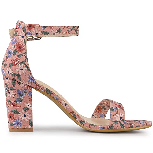 Image of Allegra K Women's Floral Print Open Toe Block High Heels Summer Sandals