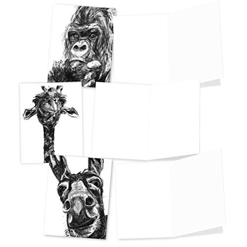 The Best Card Company - 10 Assorted Blank All Occasions Notecards Boxed Set 4 X 5.12 Inch With Envelopes (10 Designs, 1 Each) Boxed Assorted Kid Cards Of Pets - Charcoal Animals M2956Ocb #TOP3