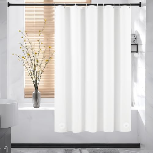 AooHome シャワーカーテン ホワイト 100%防水 PEVA 保温 防寒 防カビ加工 150cm丈 135cm幅 バスカーテン ユニットバス 浴室 北欧 清潔 フック付き 取付簡単