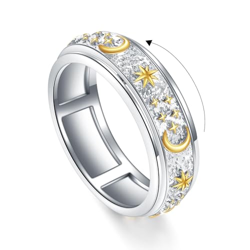 ZPMMPZ Moon Star Spinner Anxiety Sun Moon Ring Spinner Spinning Fidget Rings for Women Relieve Stress Gift