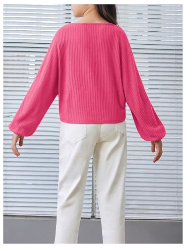 Image of SweatyRocks Girl's Long Sleeve Ribbed T Shirt Round Neck Loose Pullover Tops
