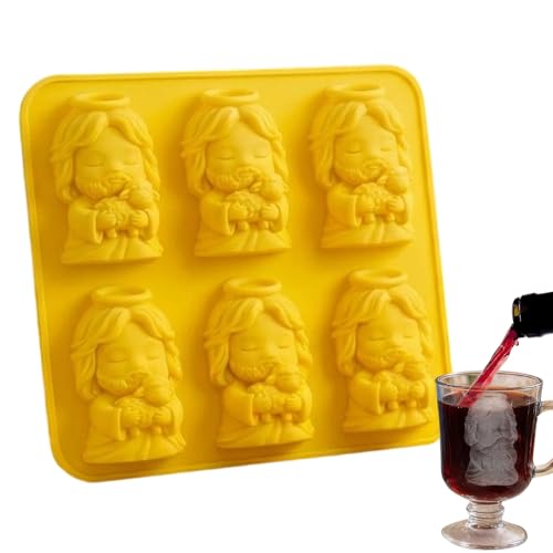 Ice Molds | 6-Cavity Jesus Easy Release Food Grade | Silicone Ice Trays Chocolate Molds | for Home Bar Freezer Whiskey Cocktail 